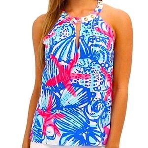 Lilly Pulitzer Resort White SheShe Shells Starfish  Silk Top size S Small